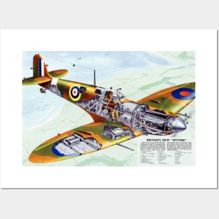 Restored Reprint of Britain's New Spitfire Airplane and Specs Poster Posters and Art